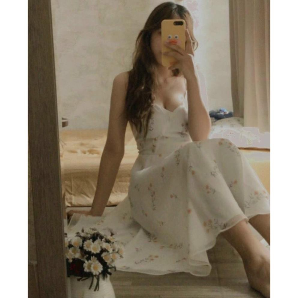 Váy Maxi Cổ Đắp Chéo, Đầm Xòe 2 Dây Họa Tiết Hoa Rơi Chất Voan 2 Lớp Kín Đáo Kiểu Dáng Trẻ Trung Xinh Xắn. ་ ྇