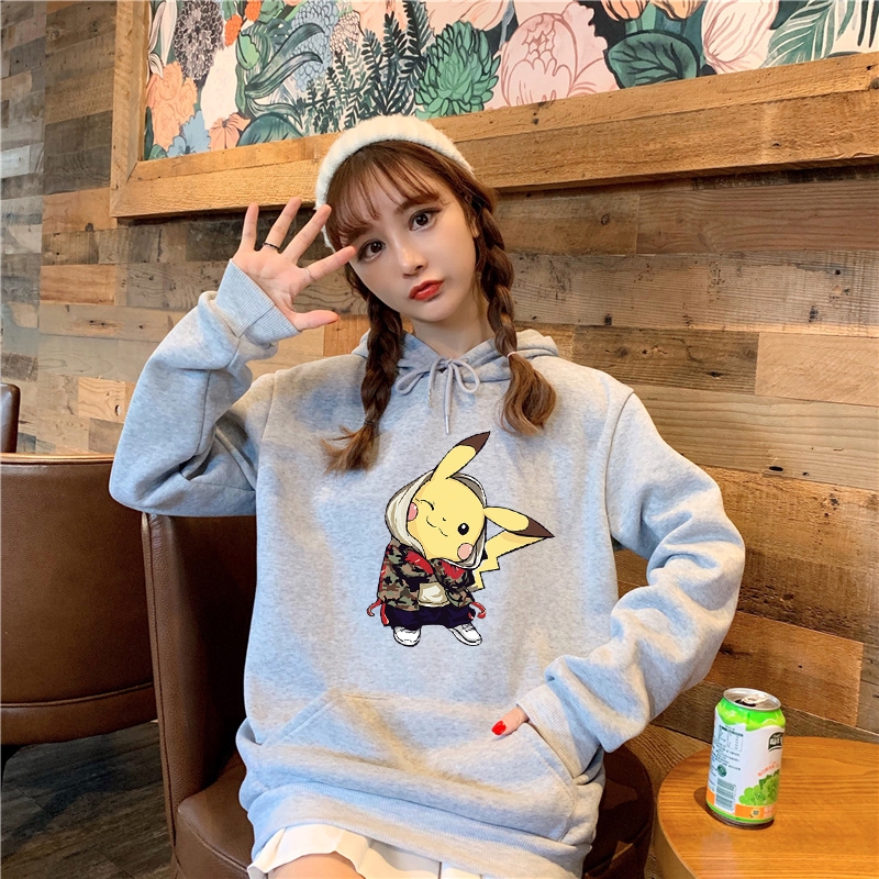 Áo Khoác Hoodie Tay Dài Dáng Rộng In Hình Pikachu Thời Trang Harajuku Cho Nam Nữ | BigBuy360 - bigbuy360.vn