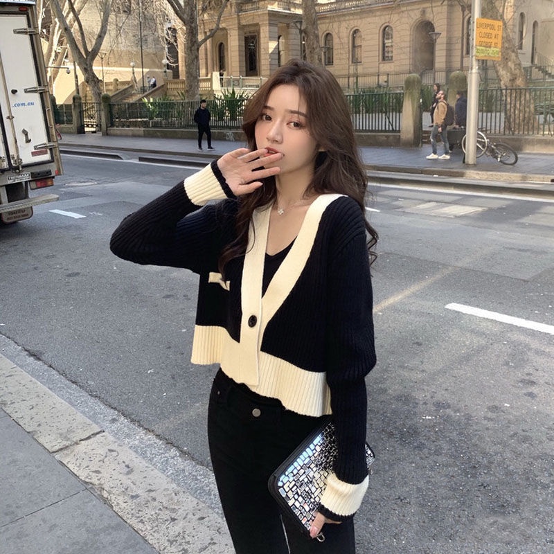 COZOK Áo cardigan dệt kim tay dài dáng ôm màu khối thời trang