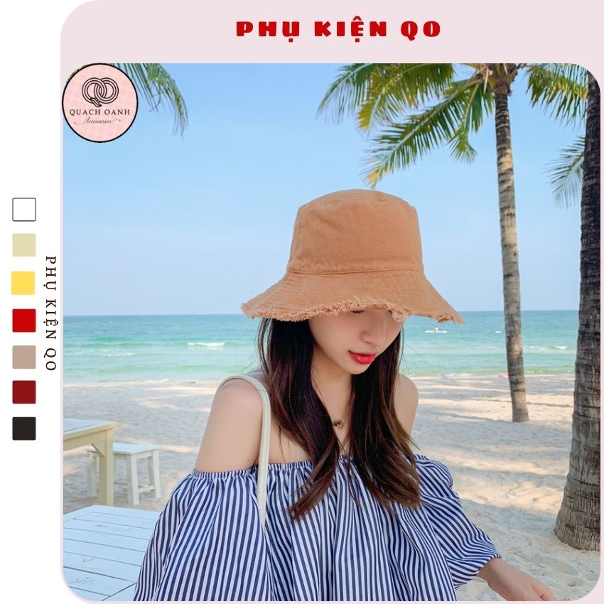 Mũ bucket tai bèo vành rộng viền tua rua trơn unisex – MU54