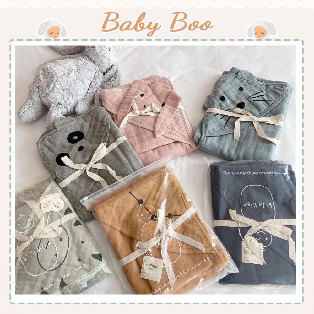 Khăn Ủ Đa Năng 100% Organic cotton cho bé tặng kèm khăn mặt [ babyboo]