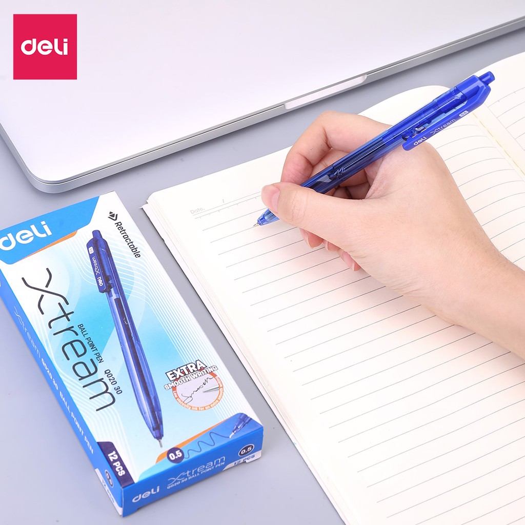 Bút bi đầu bấm ngòi 0.5mm 0.7mm Deli mực xanh đen đỏ nét viết đều chất lượng cao phù hợp với học sinh và văn phòng
