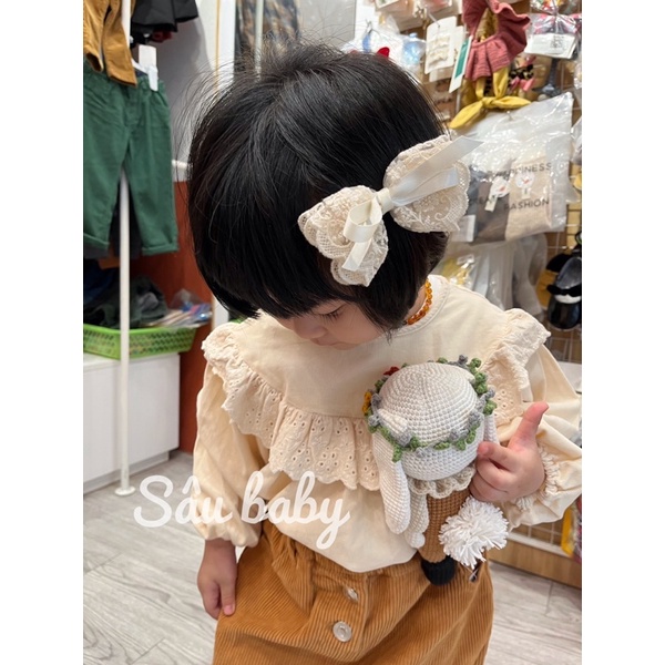 Sét hai kẹp tóc nơ ren Hàn Quốc handmade  bản to cho bé