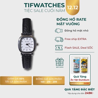 Đồng hồ nữ dây da mặt vuông RATE đen mặt trắng đồng hồ nữ mặt nhỏ đẹp giá rẻ Watchesbytif size 22mm gói quà miễn phí