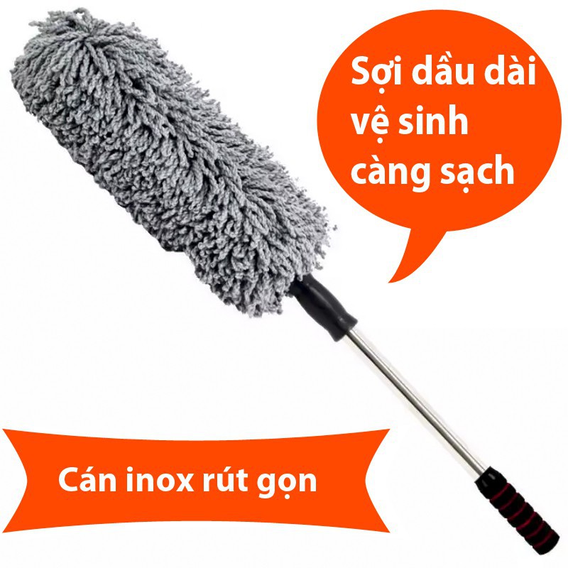 Chổi lau bụi bằng sợi dầu,cán dài kim loại rửa xe, dọn nội thất cho xe hơi- Chổi Tròn.