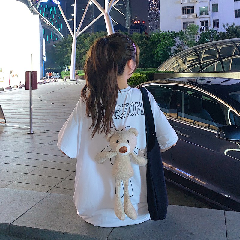 Siêu hot Áo phông thời trang kèm gấu bông đính sau lưng - vải cotton 100%