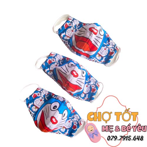 Khẩu Trang Vải Cotton 3 Lớp Mỏng Mát Cho Bé (doraemon)