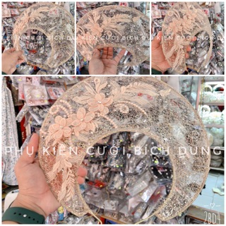 Vấn lưới phối hoa ren màu da dành cho cô dâu