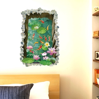 Decal dán tường Hồ sen 3D xanh mới