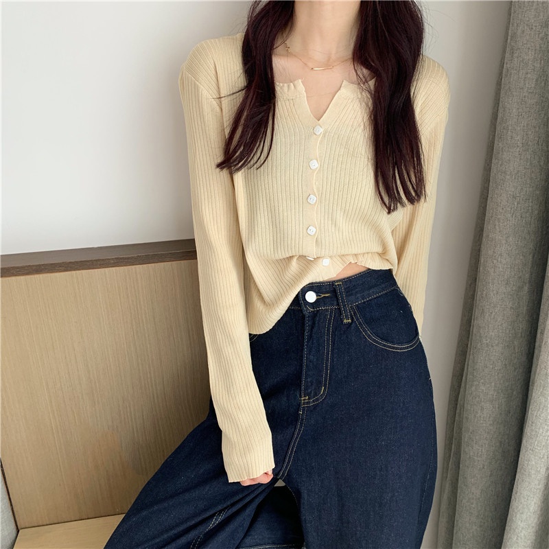 Áo Len Dệt Kim Mới Mùa Thu Của Phụ Nữ Phong Cách Hàn Quốc Thời Trang Màu Rắn Thời Trang Ngắn Trên