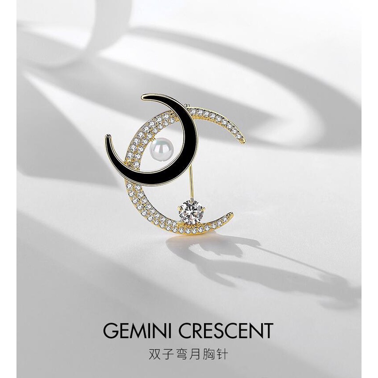[Giao hàng trong vòng 24 giờ] Ghim Cài Áo Hình Mặt Trăng Đính Đá Đơn Giản