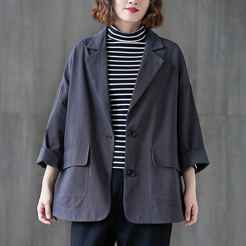 (AK010) Áo blazer nữ bigsize dáng rộng (4 màu đen, xám, xanh rêu, xanh cổ vịt)