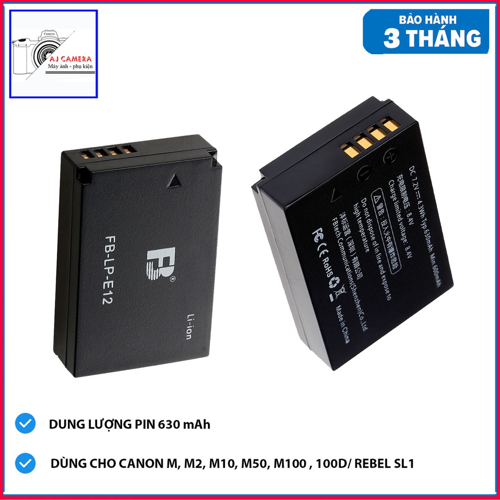 Pin máy ảnh Canon LP-E12 630mAh cho Canon M10/100D/Rebel SL1/M/M2/M50/M100