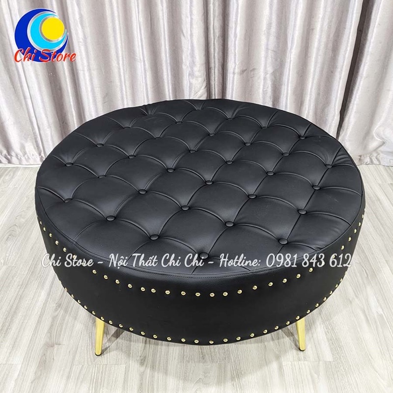 Ghế Đôn Sofa Tròn Chân Vàng Đính Khuy Sành Điệu, Đôn Tròn Ngồi Chờ Siêu Xinh