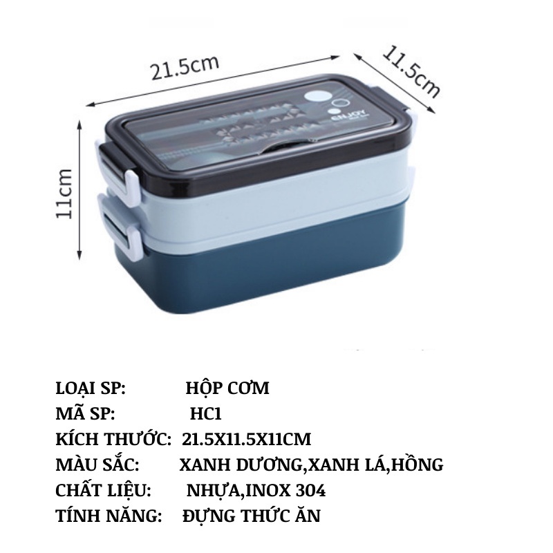 Hộp Cơm INOX 304 2 tầng Giữ Nhiệt - Kèm Chén Soup & Muỗng Đũa Nĩa HC1