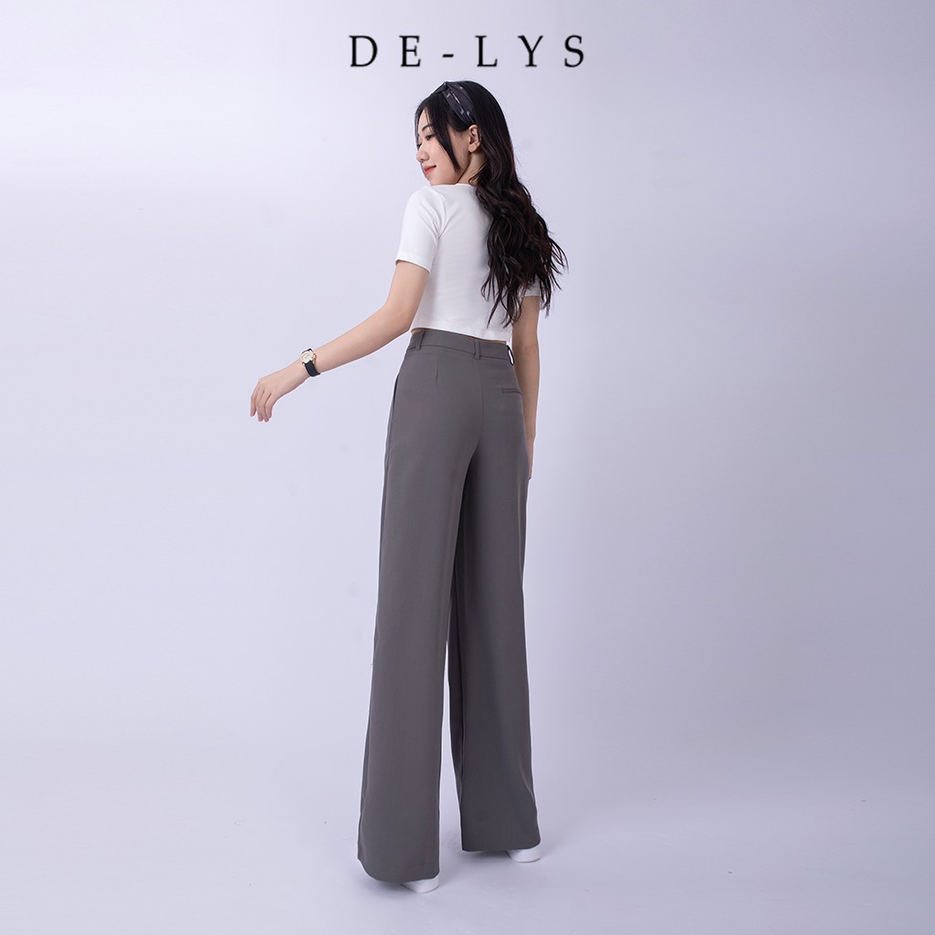 Quần ống rộng nữ lưng cao Delys quần suông xám ghi đá vải tuyết mưa mềm