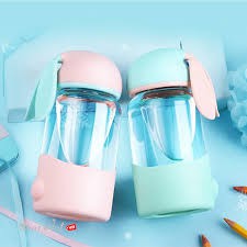 BN13 bình nước thỏ 300ml thuỷ tinh bình nước cute chai nước dễ thương