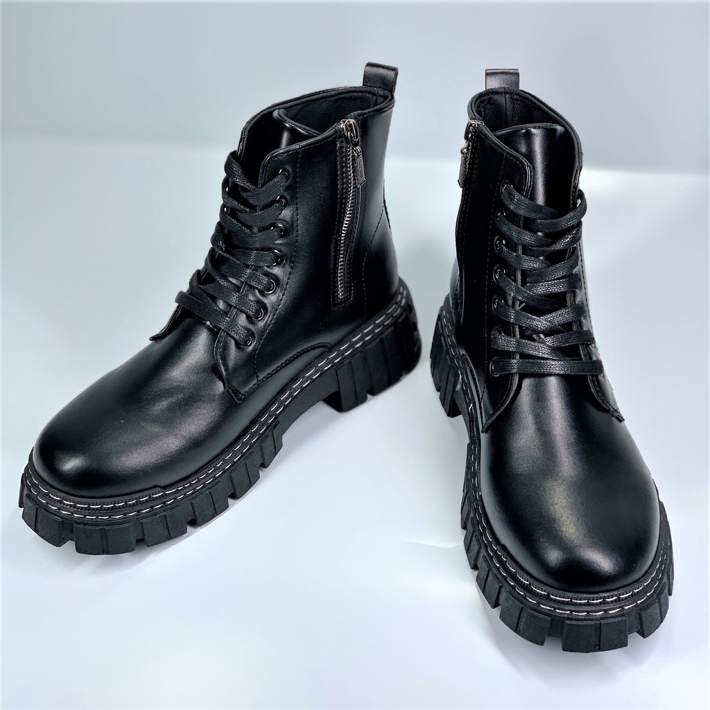 Giày bốt nam cổ cao da bóng - dây buộc kết hợp khóa zip phong cách Ulzzang mã B306