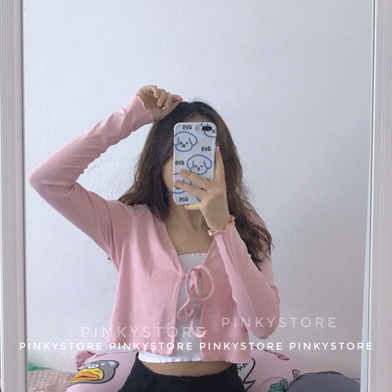 (Chưa kèm áo trong) Áo croptop tay dài cột nơ