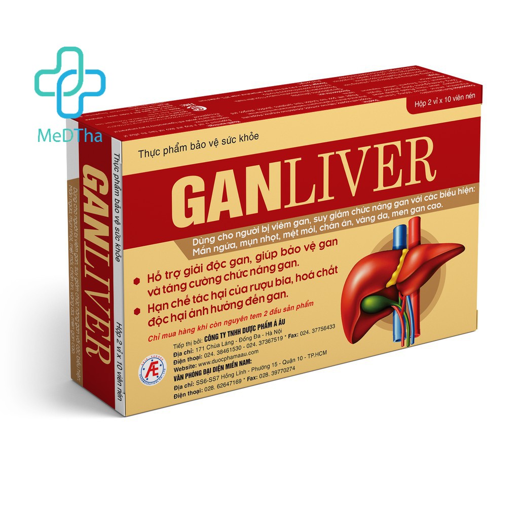 GANLIVER - Hỗ trợ Giải độc gan, Bảo vệ gan, Mát Gan, Tăng cường Chức Năng Gan (Hộp 20 viên) [Chính Hãng]