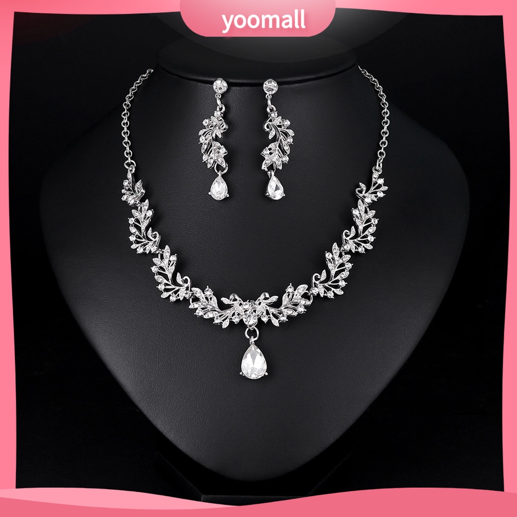 1 Set Vòng cổ + Bông Tai Hình Lá Đính Đá Sang Trọng