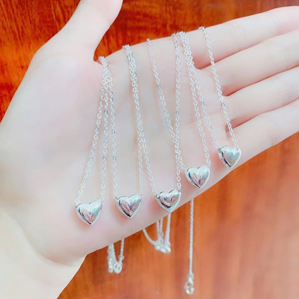 Dây Chuyền Basic Bạc Ta S925 Cao Cấp CaoBac Silver TIm Phồng Trơn Đơn Giản, Thanh LỊch, Sang Trọng Cho Bạn Gái