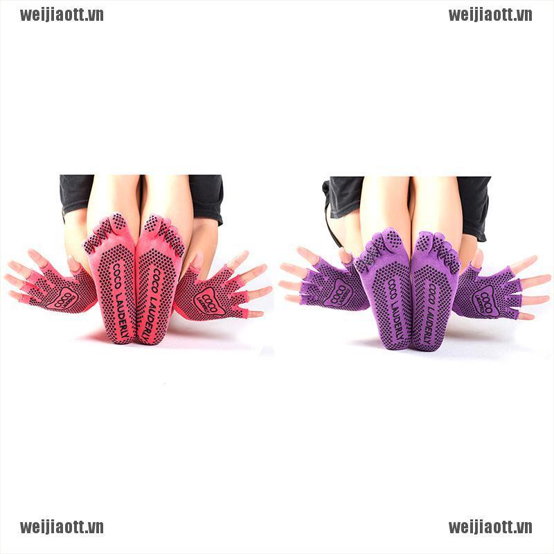 Set tất &amp; găng tay cotton chống trơn trượt chuyên dụng cho tập yoga Màu ngẫu nhiên