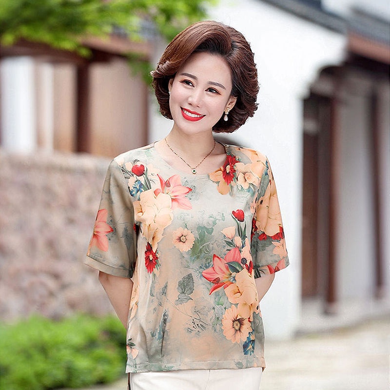 Áo Thun Tay Ngắn Dáng Rộng In Họa Tiết Độc Đáo Thời Trang Mùa Hè Cho Nữ Trung Niên