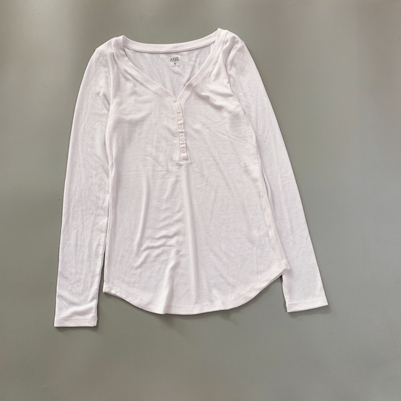 Áo Ana tay dài cổ nút thun gân xuất xịn