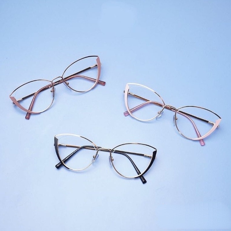 (YUZHU) Kính Mắt Mèo Kim Loại Thời Trang Phương Tây Chất Lượng Cao Có Thể Thay Thế Lens Minus