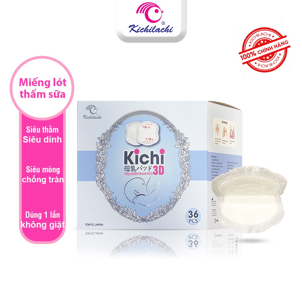 Miếng Lót Thấm Sữa Kichilachi, Hộp 36 Miếng Thấm Sữa 3d Dạng Tổ Ong Hút Nhanh Dùng 1 Lần