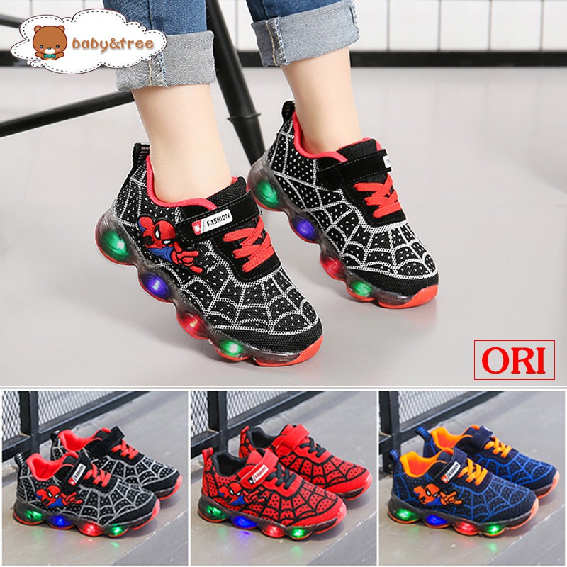 Giày thể thao có đèn LED họa tiết người nhện cho bé cỡ 21-36