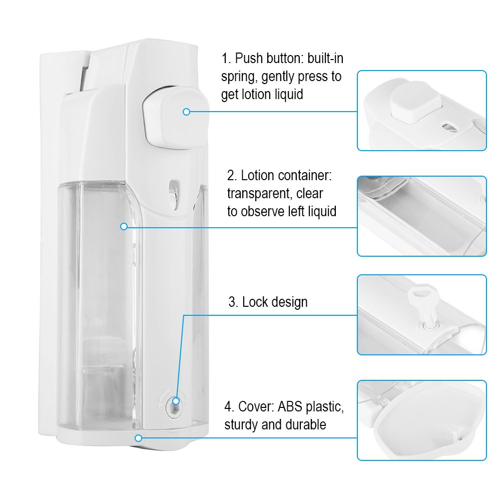 [Ready Stock] Magicstore 350ml Bathroom Hotel Wall Mounted Plastic Soap Liquid Shampoo Lotion Manual Dispenser