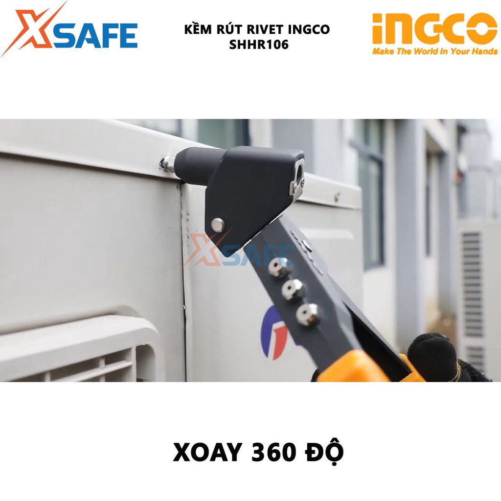 Kềm rút rivet 360° INGCO SHHR106 Kềm bấm rivet kích thước 10.5 inch, dùng rút, gỡ bỏ đinh trong sửa chữa, lắp ráp