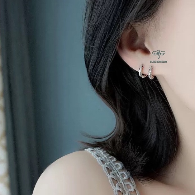 Khuyên tai bạc nữ TLEE tròn xoắn nạm đá cao cấp TleeJewelry B0115