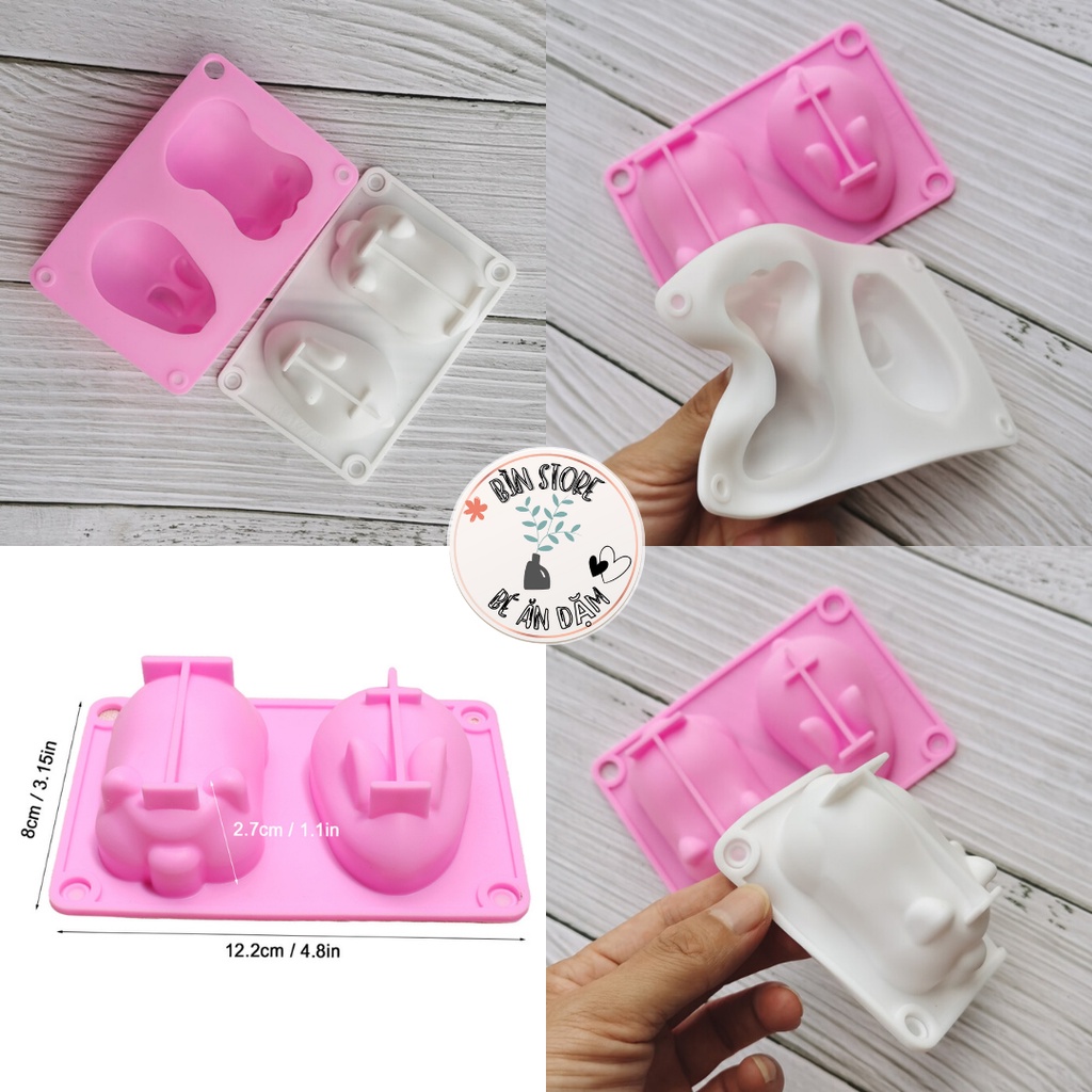 Khuôn silicon gồm thỏ và heo 3D để làm pudding, tàu hũ non, thạch,...tạo hình dạng cho thức ăn thêm bắt mắt BÌN STORE