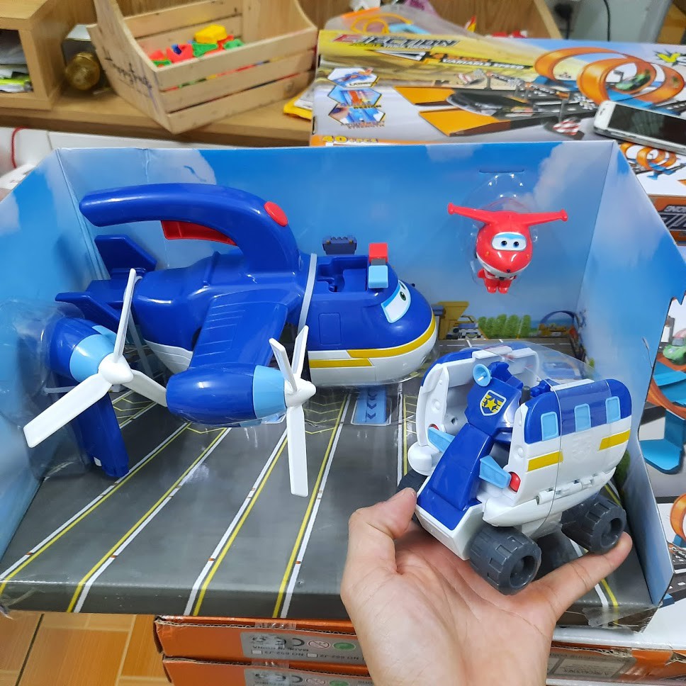 Bộ biệt đội xe cảnh sát Paul 2 trong 1 super wings bằng nhựa cao cấp Đồ chơi Đội bay siêu đẳng