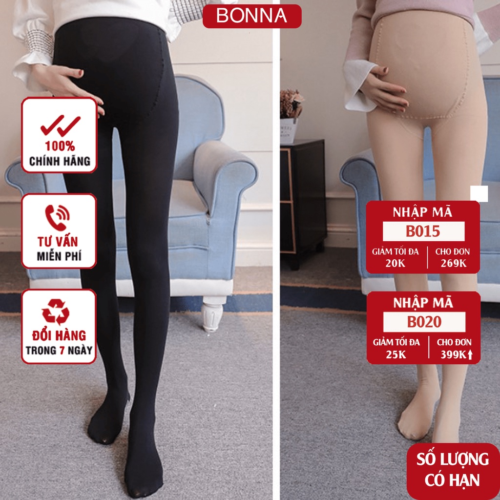 Quần tất bầu BONNA siêu co giãn, chất liệu mềm mại, phần cạp quần nâng đỡ bụng bầu cực tốt, ấm áp vào mùa đông QT001