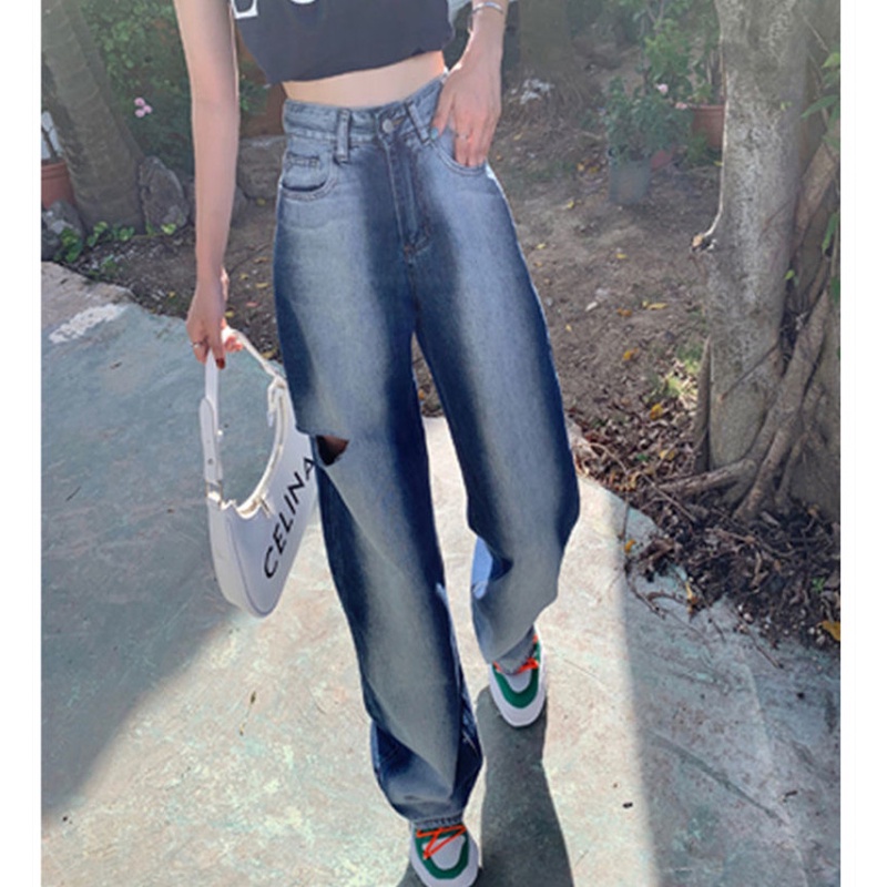 Quần Jean Lưng Cao Ống Rộng Màu Gradient Dễ Phối Đồ Thời Trang Mùa Hè Cho Nữ