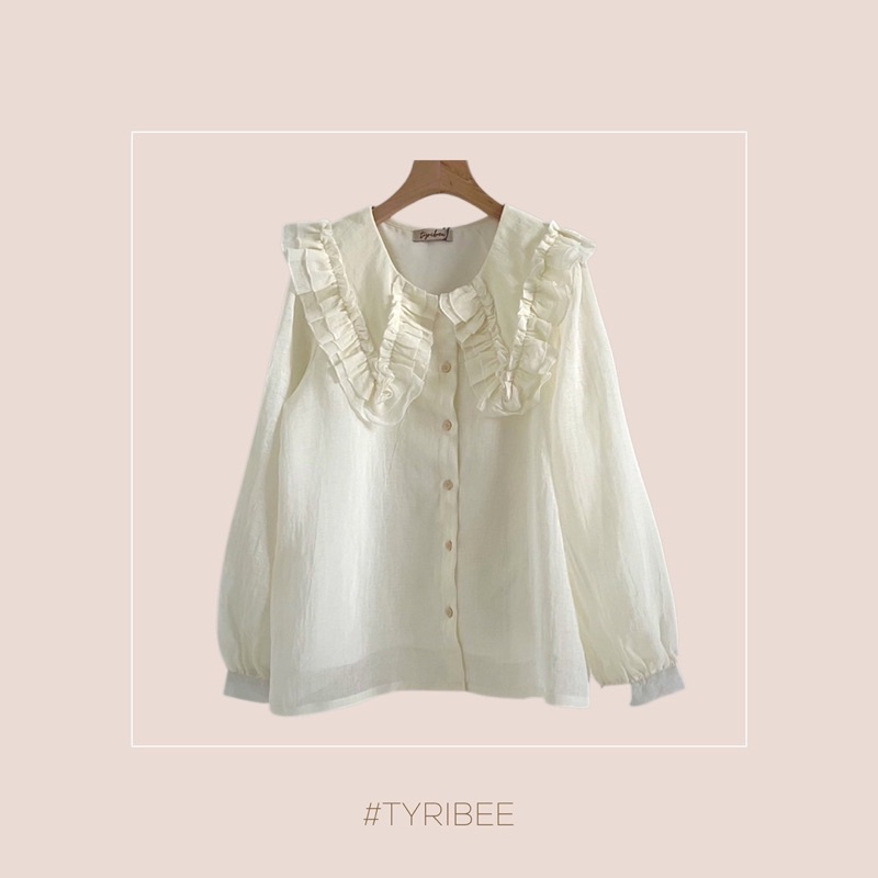 Áo sơ mi nữ cổ sen bèo nhọn cách điệu tay bồng chất voan tằm cao cấp - Sofie Top - Tyribee Clothing