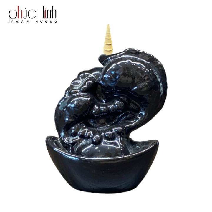 Xông Thác Khói Ống-Bằng Sứ-Tặng Nụ Trầm Viên-Xông Nụ Trầm-Cao 10cm-Đường Kính 8cm-Hình Tay Nắm Sen