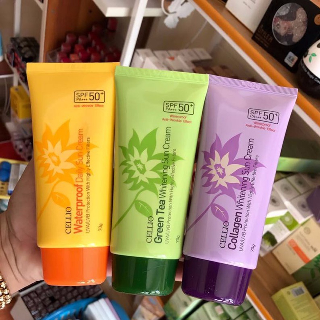 Kem chống nắng Cellio Collagen Whitening Sun Cream SPF50+ Hàn Quốc 70ml