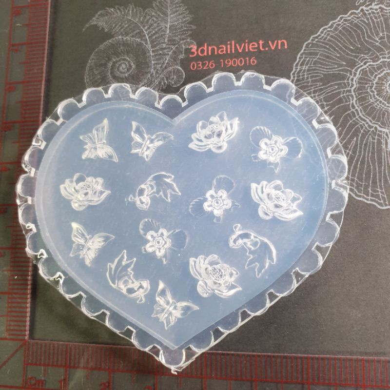 Khuôn charm trang trí nail, key cap - mẫu cá và hoa sen