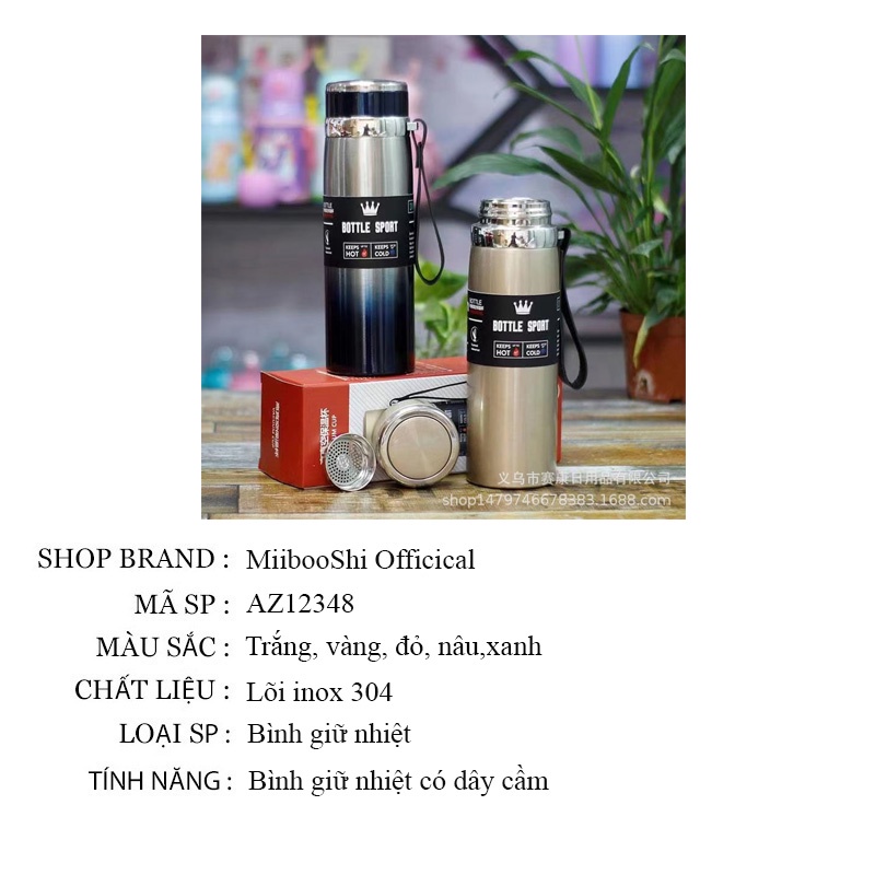 Bình nước giữ nhiệt cho bé lõi inox 304 cao cấp 800ml MiibooShi D2.001.3