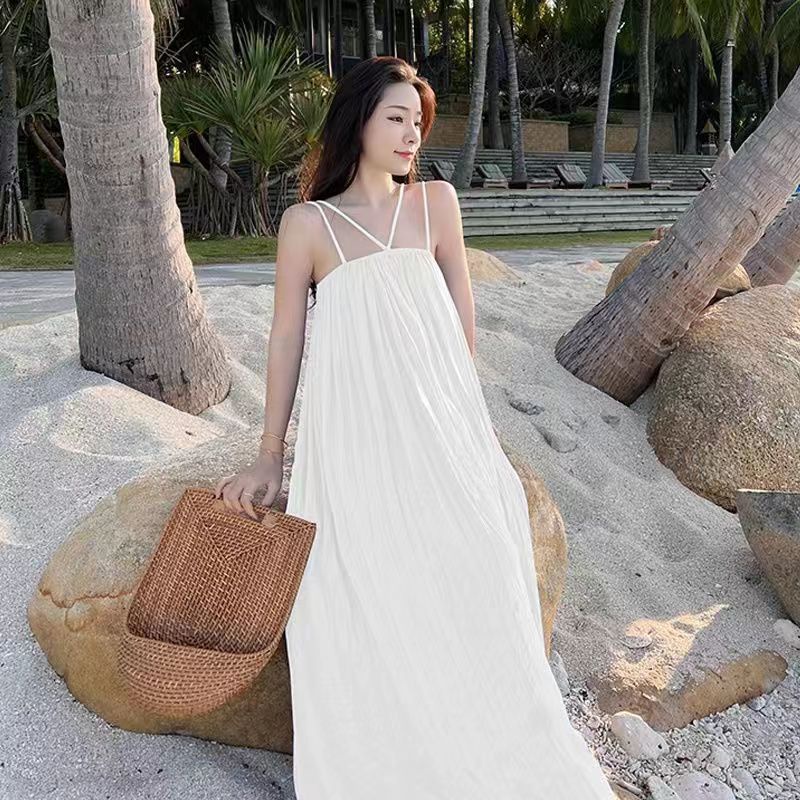 Đầm Hai Dây Dáng Rộng Màu Sắc Đơn Giản Phong Cách Cổ Điển Thời Trang Cho Nữ