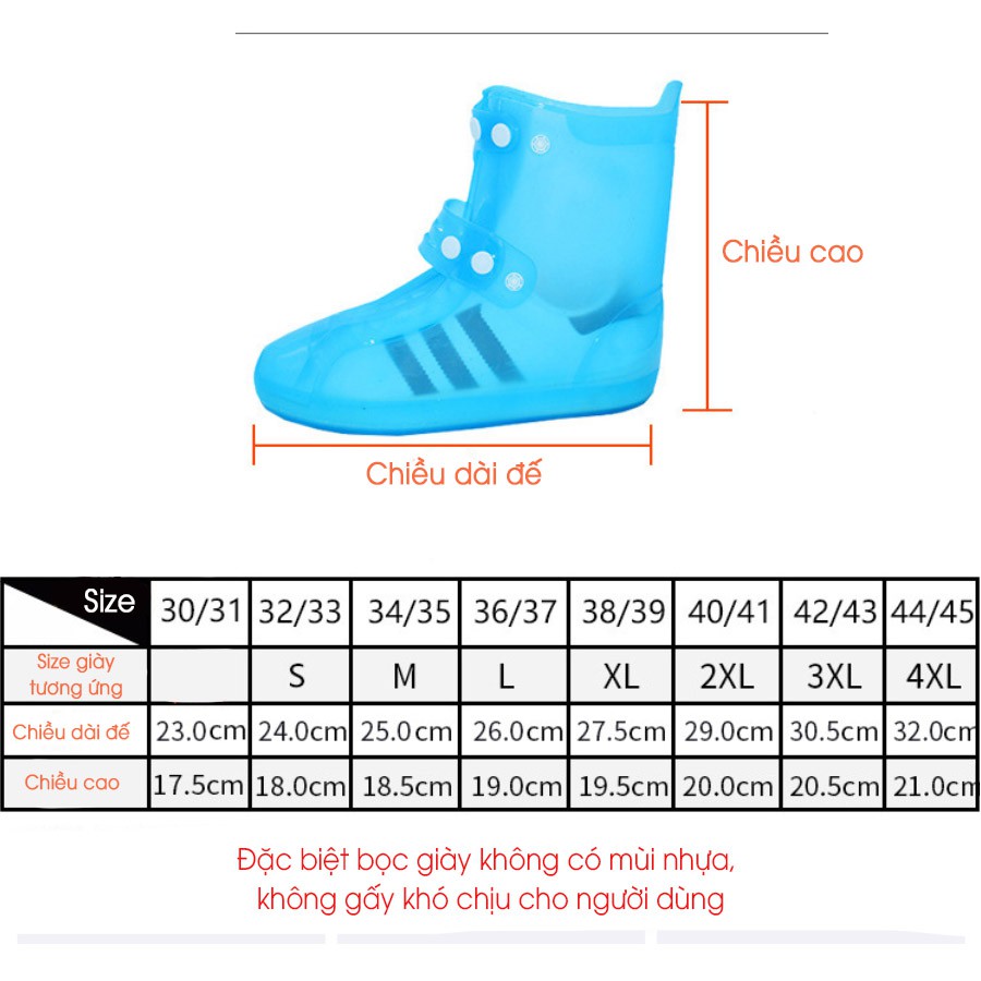 Ủng bọc giày đi mưa silicon không mùi hôi, ủng bảo vệ sạch giày đi xe máy, chống thấm nước, chống rách