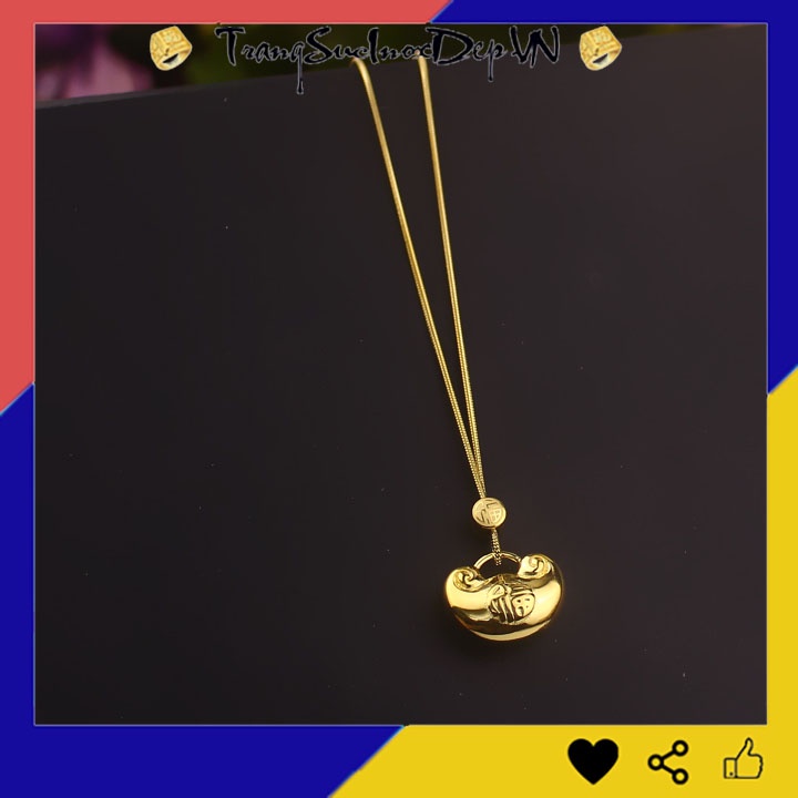 Dây chuyền nữ titan kiểu ổ khóa trường thọ chạm chữ phước màu vàng siêu đẹp, bền màu, may mắn