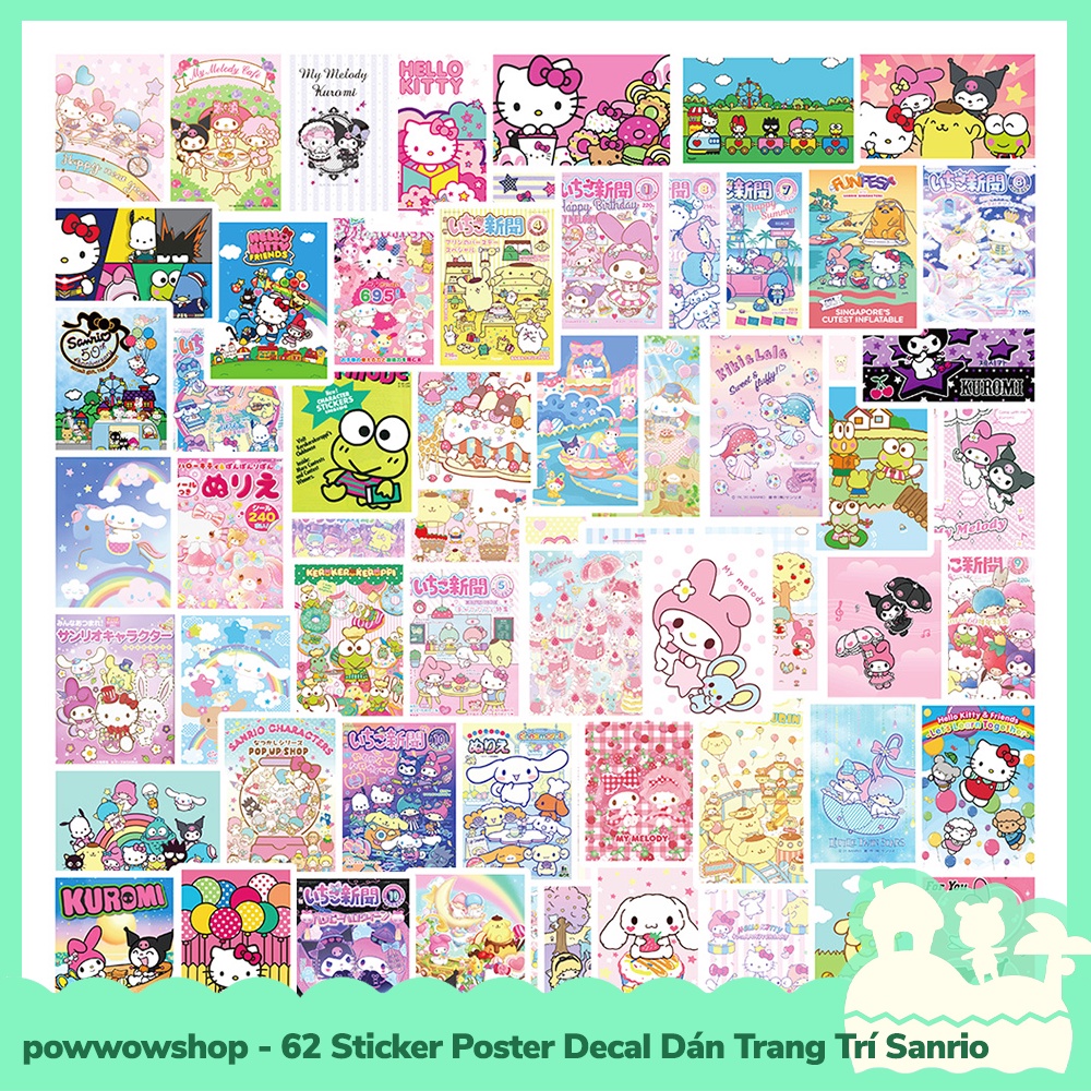 [Sẵn VN - Hỏa Tốc] 62 Sticker Decal Dán Trang Trí Đa Năng Cho Nhiều Vật Dụng Mẫu Cute Sanrio