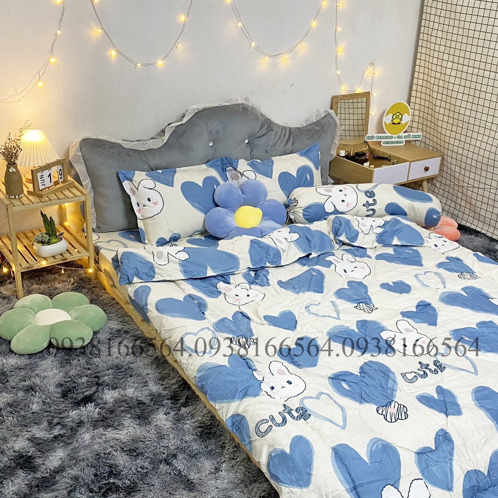TRỌN BỘ COTTON POLY 5 MÓN CHĂN PHAO DÀY DẶN HÀNG VN HỌA TIẾT THỎ TIM  - ĐỦ KÍCH THƯỚC