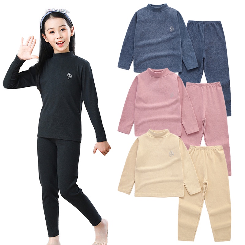 Bộ Đồ Lót 2 Món Bằng Vải Nhung Cổ Lọ In Hình Cá Heo Nhỏ Thời Trang Thu Đông Cho Bé Trai / Gái 3Y-14 Tuổi